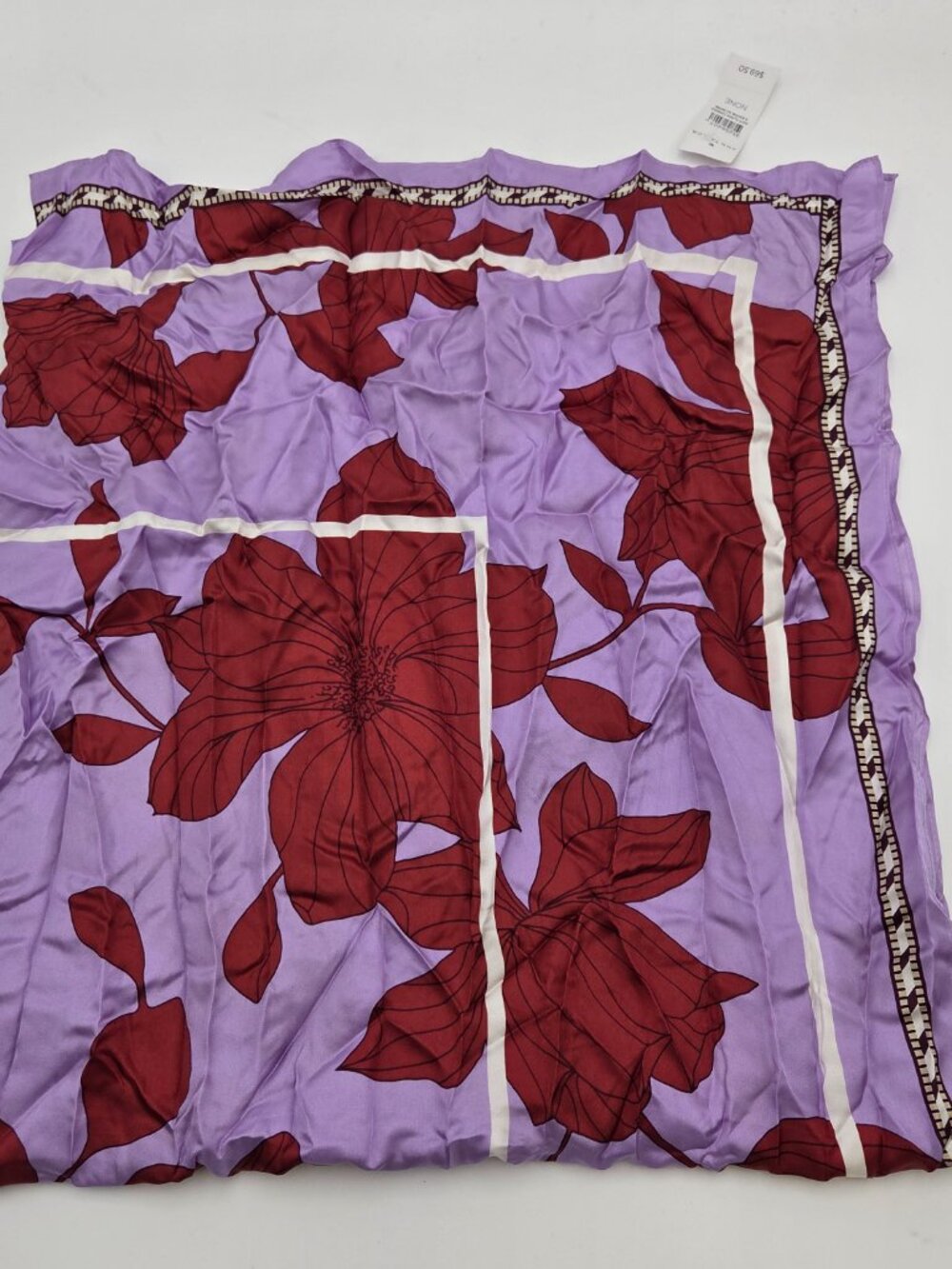 Ann Taylor Floral Silk Square Scarf Purple and Maroon New With Tags